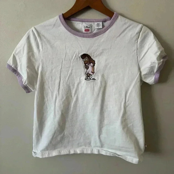 Levi's x The Simpsons janey bue ringer t-shirt in white  womens sz M crop - Picture 2 of 5